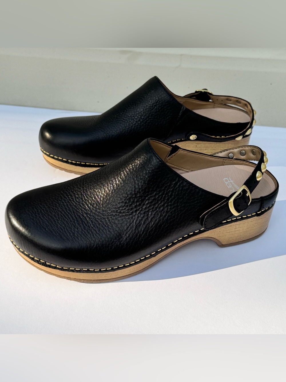 Dansko Black Leather Slingback Clogs Studded Strap EU 40 US 9.5-10 - Picture 3 of 10